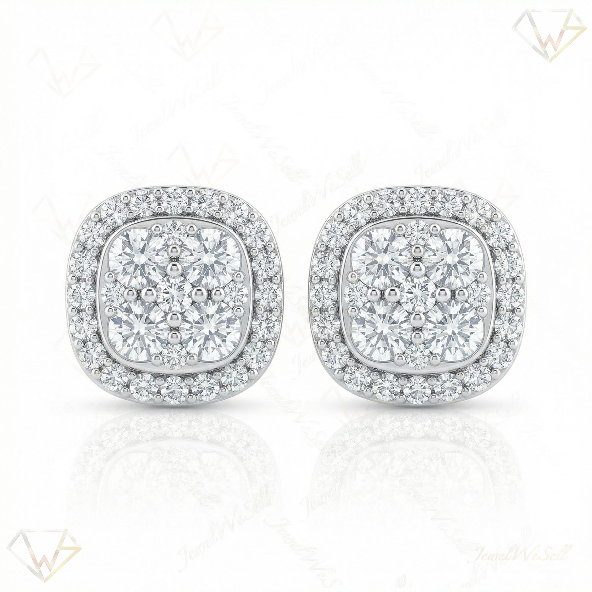 2.05 ct EF VS Lab Grown DIamond Cluster Earrings in 10k White Gold 14135