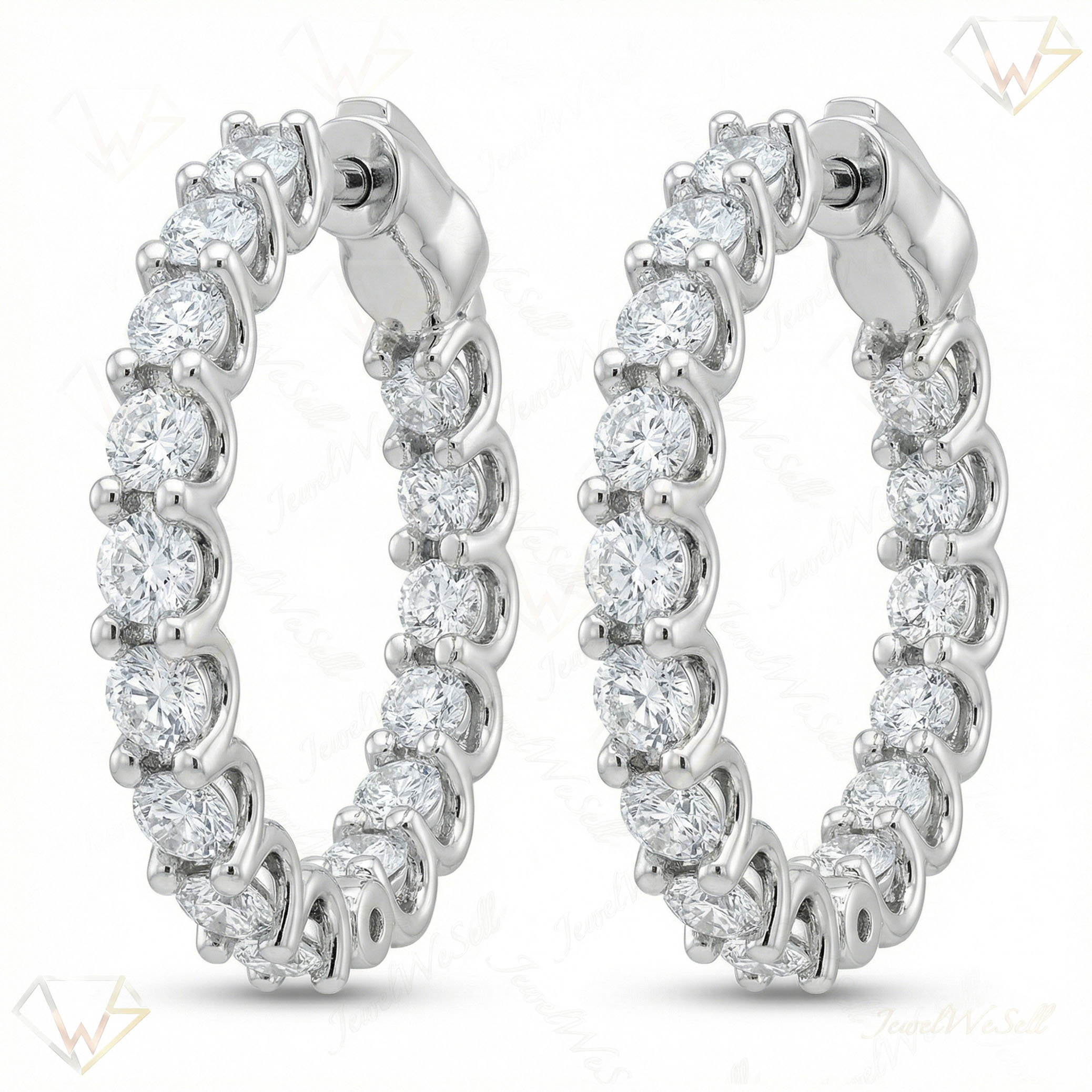 4.10 ct EF VS Lab Grown DIamond Hoops Earrings in 10k White Gold 302800 - Thumbnail 1